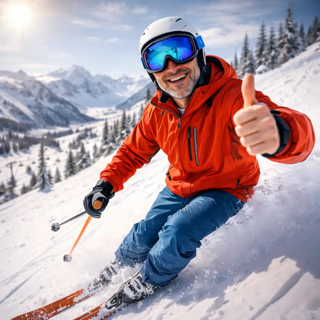 Skieur avec le sourire pour la garantie accident de la vie
